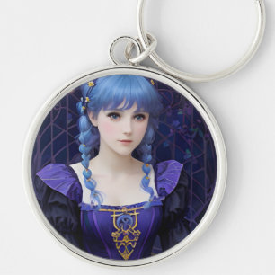 Violet the Cute Dark Academia Girl Fantasy Art Key Ring