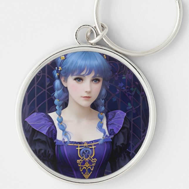 Violet the Cute Dark Academia Girl Fantasy Art Key Ring (Front)