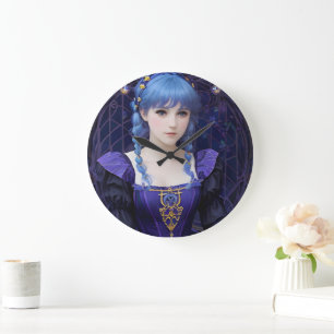 Violet the Cute Dark Academia Girl Fantasy Art Large Clock
