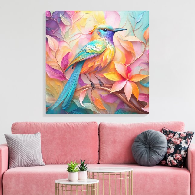 Violet Throated Songbird Fantasy Bird Canvas Print (Insitu(LivingRoom))
