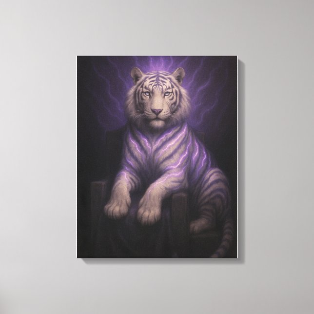 Violet Thunder Throne White Tiger – Sovereign Aura Canvas Print (Front)