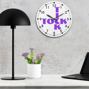 Violet Tick Tock Typography Crossword Style Round Clock