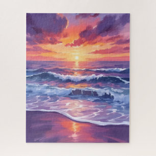 Violet Tide   Purple Sunset Ocean Waves Jigsaw Puzzle