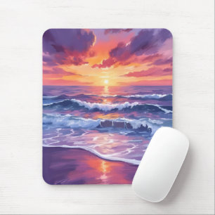 Violet Tide Purple Sunset Ocean Waves Mouse Mat