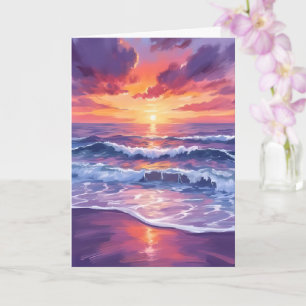Violet Tide Purple Sunset Ocean Waves Painted Card