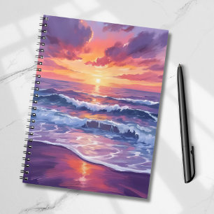 Violet Tide Purple Sunset Ocean Waves Painted Notebook