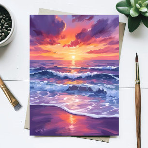 Violet Tide   Purple Sunset Ocean Waves Painted Postcard