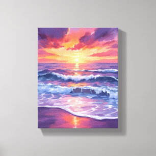 Violet Tide Purple Sunset Ocean Waves Painting Canvas Print