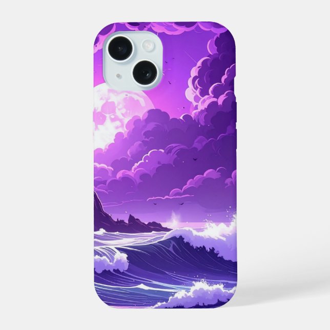 Violet Tide Under the Moon – Fantasy Ocean iPhone  15 Case (Back)