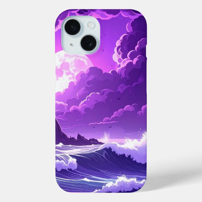 Violet Tide Under the Moon – Fantasy Ocean iPhone  Case-Mate iPhone Case (Back)