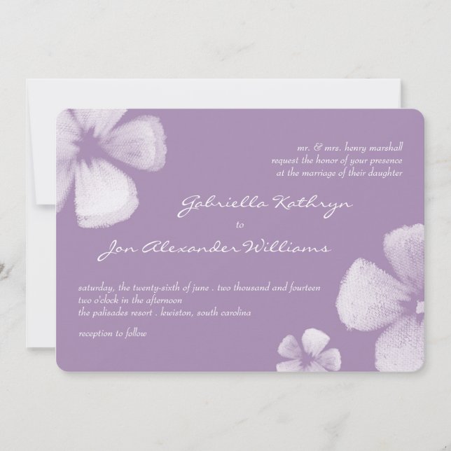 Violet Tropical Watercolor Flowers Wedding Invites (Front)