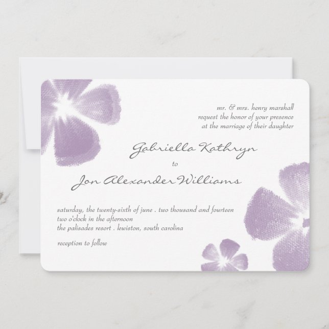 Violet Tropical Watercolor Flowers Wedding Invites (Front)