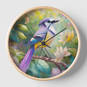 Violet Tufted Jay Fantasy Bird Clock
