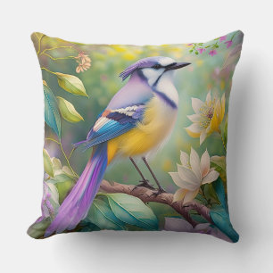 Violet Tufted Jay Fantasy Bird Cushion