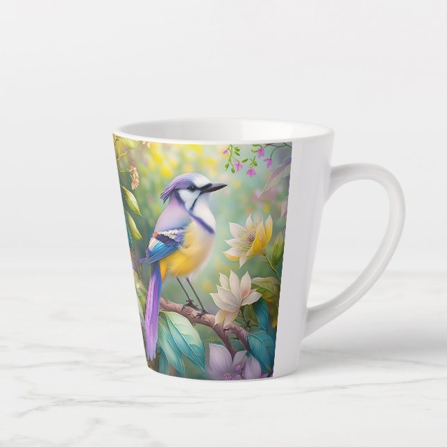 Violet Tufted Jay Fantasy Bird Latte Mug (Right)