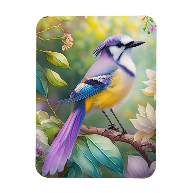 Violet Tufted Jay Fantasy Bird Magnet (Vertical)