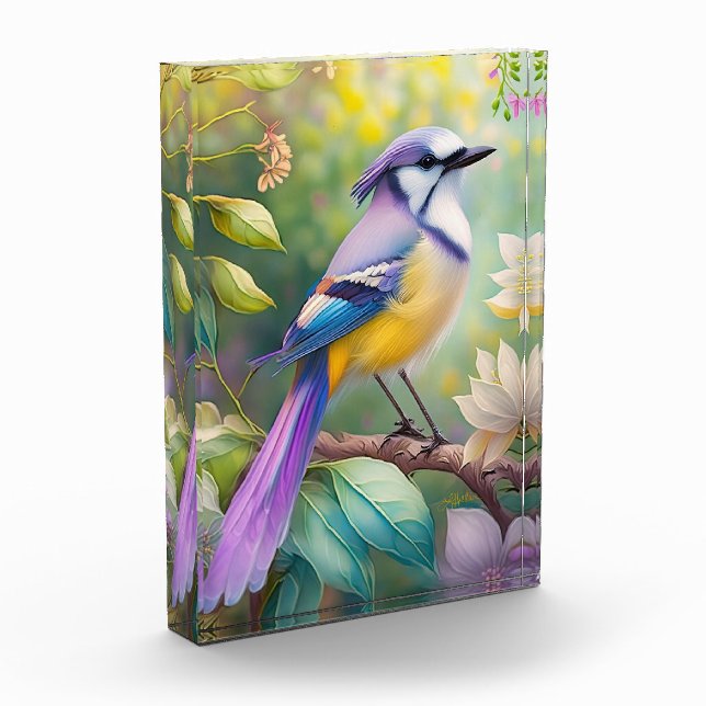 Violet Tufted Jay Fantasy Bird Photo Block (Left)