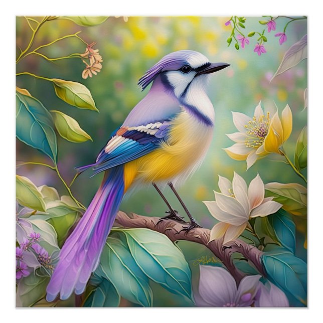 Violet Tufted Jay Fantasy Bird Poster (Front)