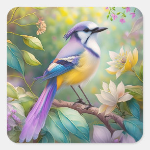 Violet Tufted Jay Fantasy Bird Square Sticker