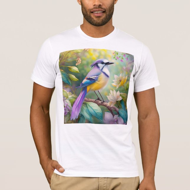 Violet Tufted Jay Fantasy Bird T-Shirt (Front)