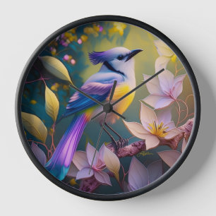 Violet Tufted Yellow Breasted Fantasy Bird Clock