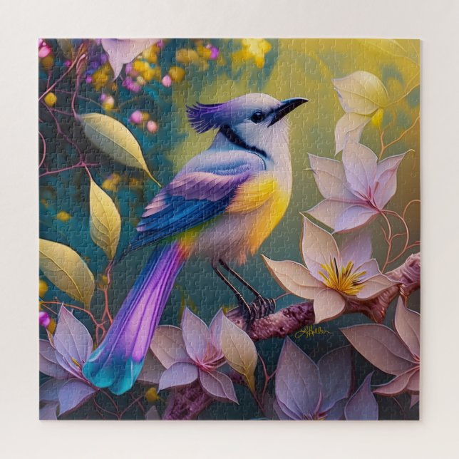 Violet Tufted Yellow Breasted Fantasy Bird Jigsaw Puzzle (Vertical)