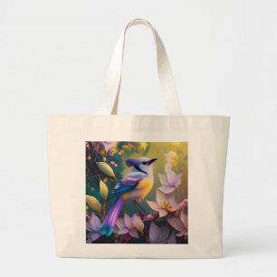 Violet Tufted Yellow Breasted Fantasy Bird Large Tote Bag