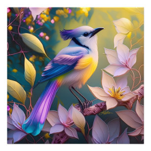 Violet Tufted Yellow Breasted Fantasy Bird Photo Print