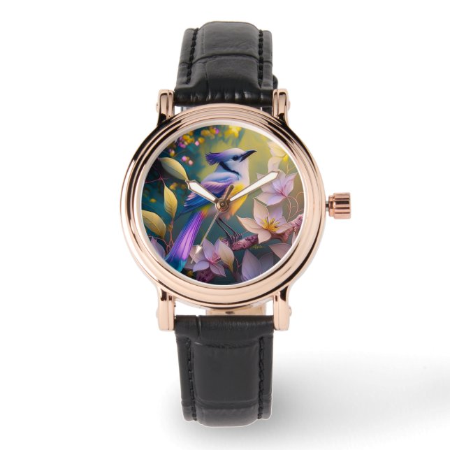 Violet Tufted Yellow Breasted Fantasy Bird Watch (Front)