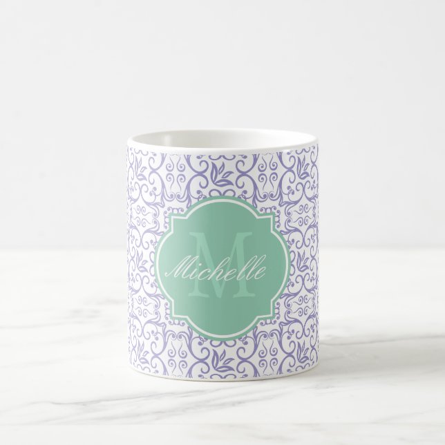 Violet Tulip Damask Monogram Mug (Center)