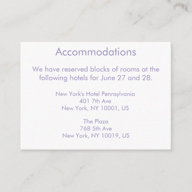 Violet Tulip Wedding Accommodations Business Cards (Front)