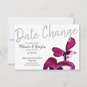 Violet, Turquoise Pansies Wedding Date Change Advice Card