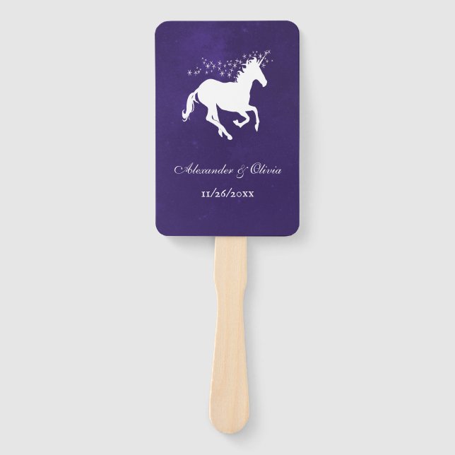 Violet Unicorn Wedding Favour Hand Fan (Front)