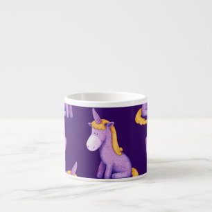 Violet Unicorns Hearts Watercolor Pattern. Espresso Cup