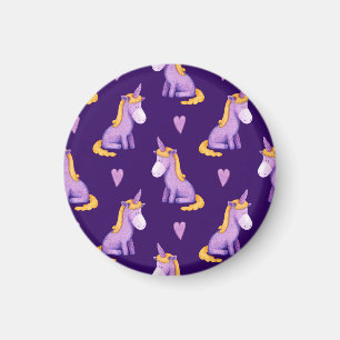 Violet Unicorns Hearts Watercolor Pattern. Magnet