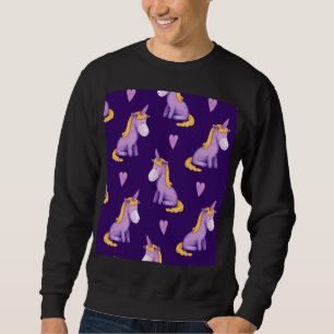 Violet Unicorns Hearts Watercolor Pattern. Sweatshirt