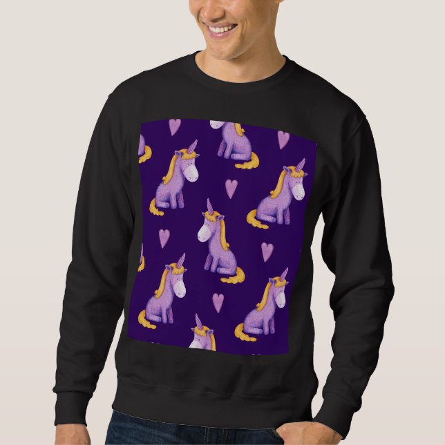 Violet Unicorns Hearts Watercolor Pattern. Sweatshirt (Front)