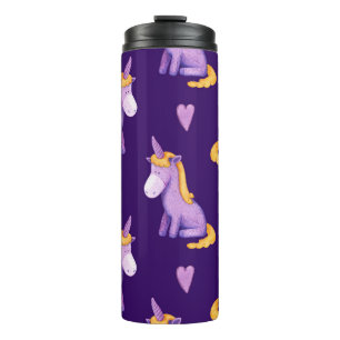 Violet Unicorns Hearts Watercolor Pattern. Thermal Tumbler