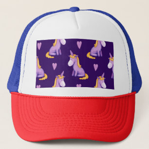 Violet Unicorns Hearts Watercolor Pattern. Trucker Hat