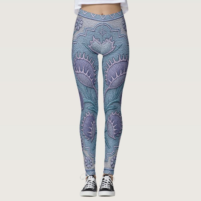 Violet Venus Fly Trap Scarf Leggings (Front)