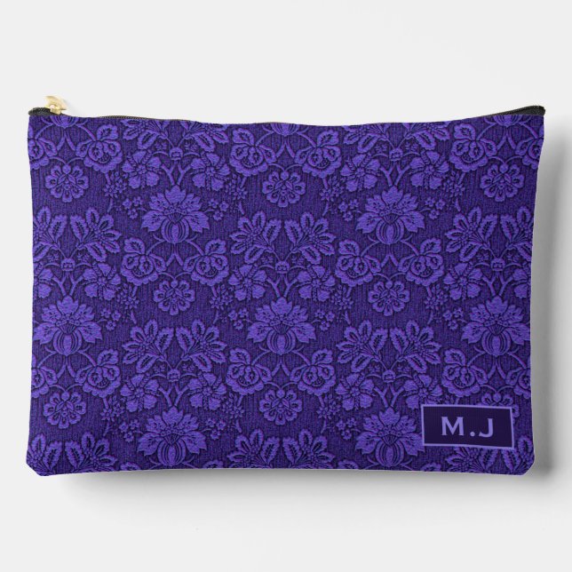 Violet Vintage Damask Elegant Monogrammed Accessory Pouch (Front)
