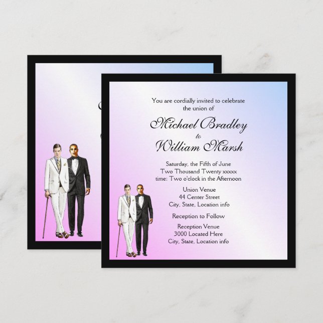 Violet Voyeur Gay Wedding Invitation (Front/Back)