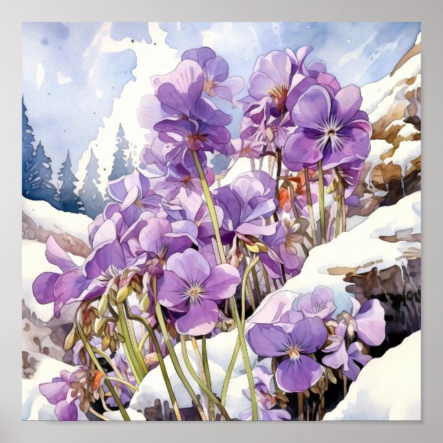 Violet Wall Art, Floral Square  Poster (Front)