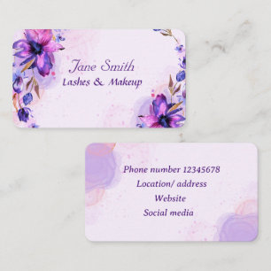 Violet watercolor abstract flowers business card