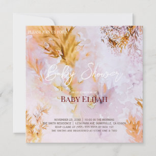 Violet Watercolor Autumn Leaves Baby Shower Invitation