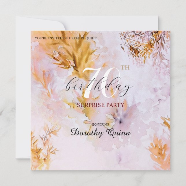 Violet Watercolor Autumn Leaves Surprise Birthday Invitation (Front)