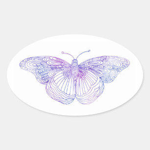 Violet Watercolor Butterfliy Oval Sticker