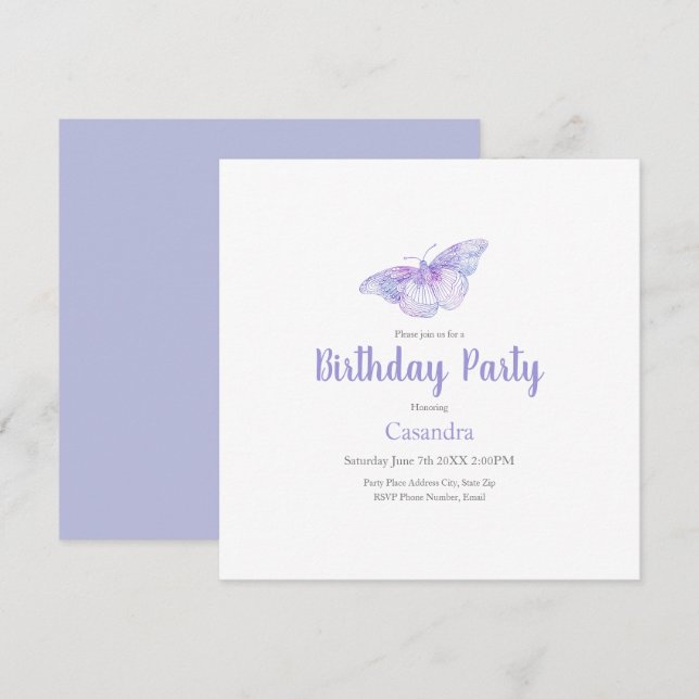 Violet Watercolor Butterfly Invitation (Front/Back)