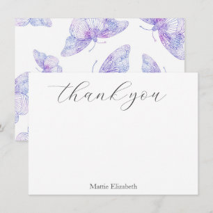 Violet Watercolor Butterfly Pattern  Thank You Card