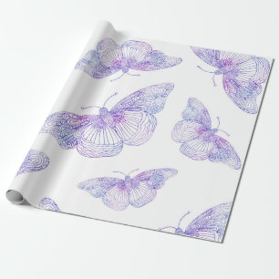 Violet Watercolor Butterfly Pattern Wrapping Paper